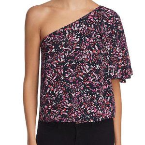 NWT AQUA | Blue & Pink Abstract Flutter-Sleeve Asymmetrical Top - XS